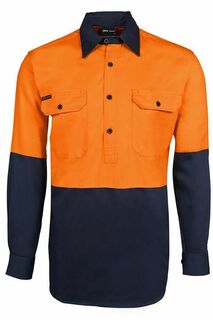 6HVCF - HI VIS CLOSE FRONT L/S 190G WORK SHIRT
